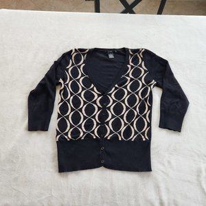 Black & Camel/Gold V Neck Sweater Cardigan 3/4 Sleeves EUC Super Soft